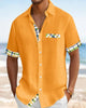 Alohadaddy® Men's Basic Geometric Striped Color Blocks Retro Print Button Down Short-Sleeve Big & Tall