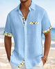 Alohadaddy® Men's Basic Geometric Striped Color Blocks Retro Print Button Down Short-Sleeve Big & Tall