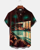 Alohadaddy® Men's Tropic Palm Springs Architecture Graphic 60s Retro Atomic Poolside Print Button Down Short-Sleeve Big & Tal