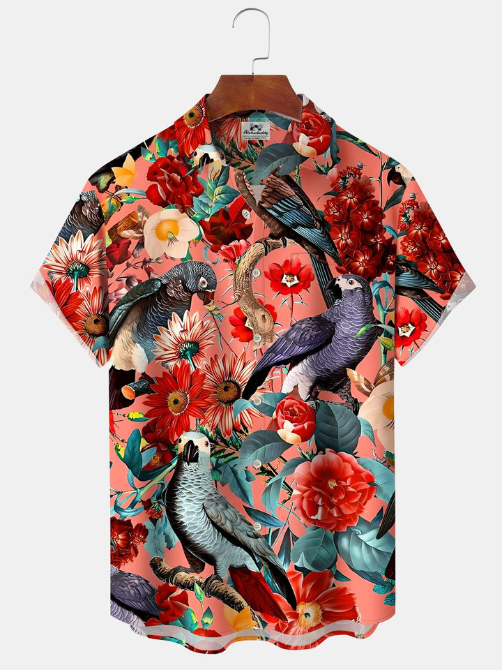Alohadaddy Vintage Hawaiian Floral Parrot Pocket Shirt