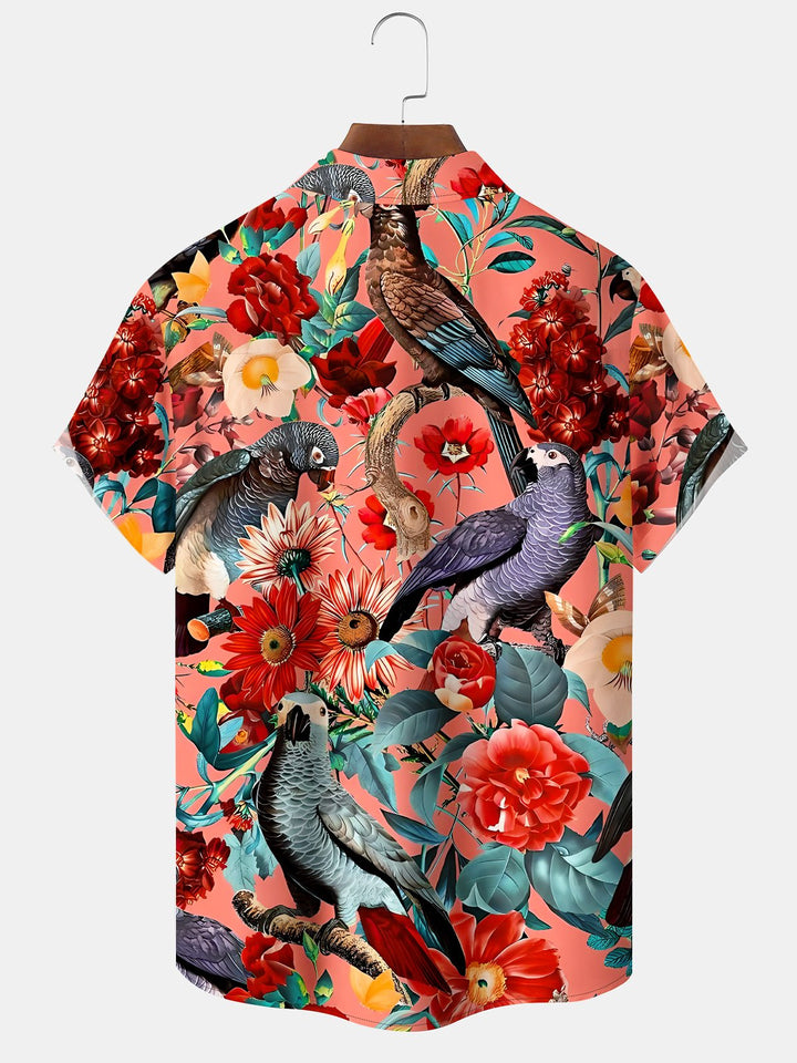 Alohadaddy Vintage Hawaiian Floral Parrot Pocket Shirt
