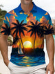 Alohadaddy® Men's Hawaiian Coconut Tree & Sailboat Beach Scene Polo Shir Short-Sleeve Big & Tall