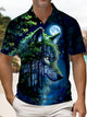 Alohadaddy® Men's Vintage Forest Moonlight Wolf Polo Shirt Short-Sleeve Big & Tall