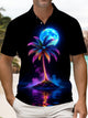 Alohadaddy® Men's Hawaiian Coconut Tree Night Reflection Polo Shirt Short-Sleeve Big & Tall