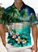 Alohadaddy® Men's Hawaiian Short-Sleeve Polo Shirt Coconut Tree & Floral Beach Print