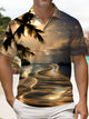 Alohadaddy® Men's Hawaiian Beach Scene & Coconut Tree Short-Sleeve Polo Shirt