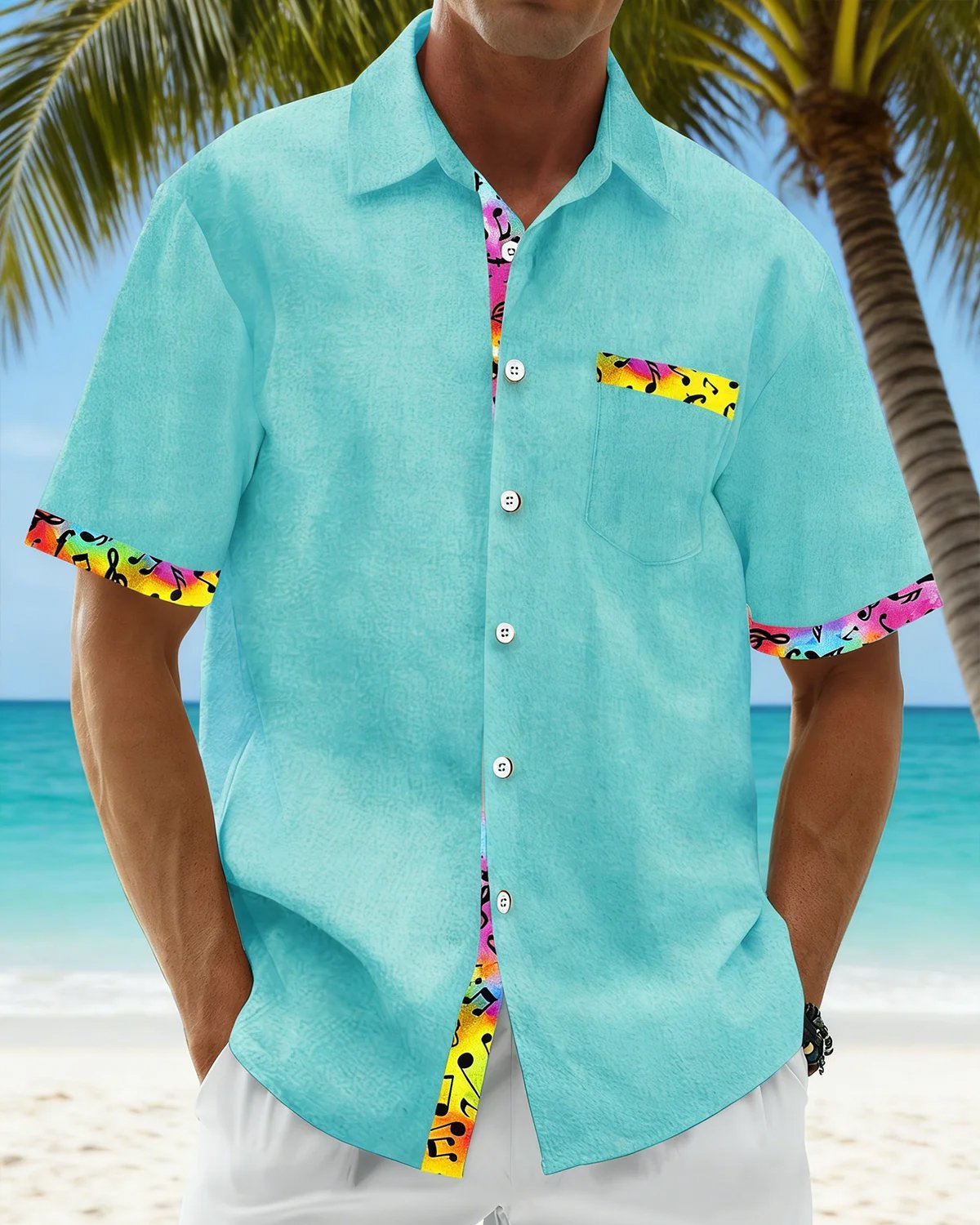 Alohadaddy® Men's Basic Solid-Color Shirt with Musical Note Color-Block Pocket Big & Tall