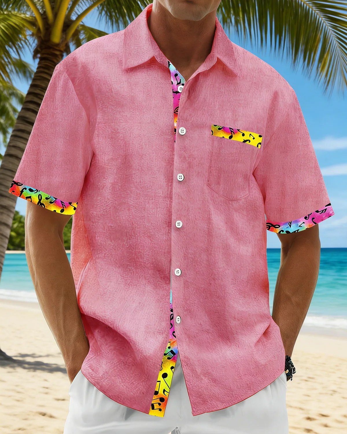 Alohadaddy® Men's Basic Solid-Color Shirt with Musical Note Color-Block Pocket Big & Tall