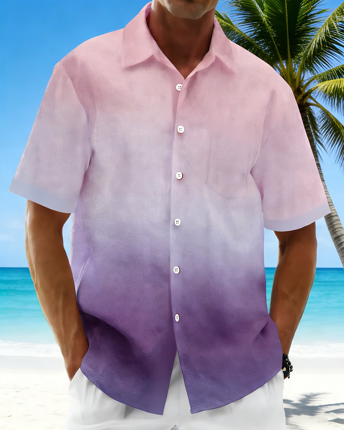Alohadaddy® Men's Basic Hawaiian Gradient Pocket Shirt Big & Tall