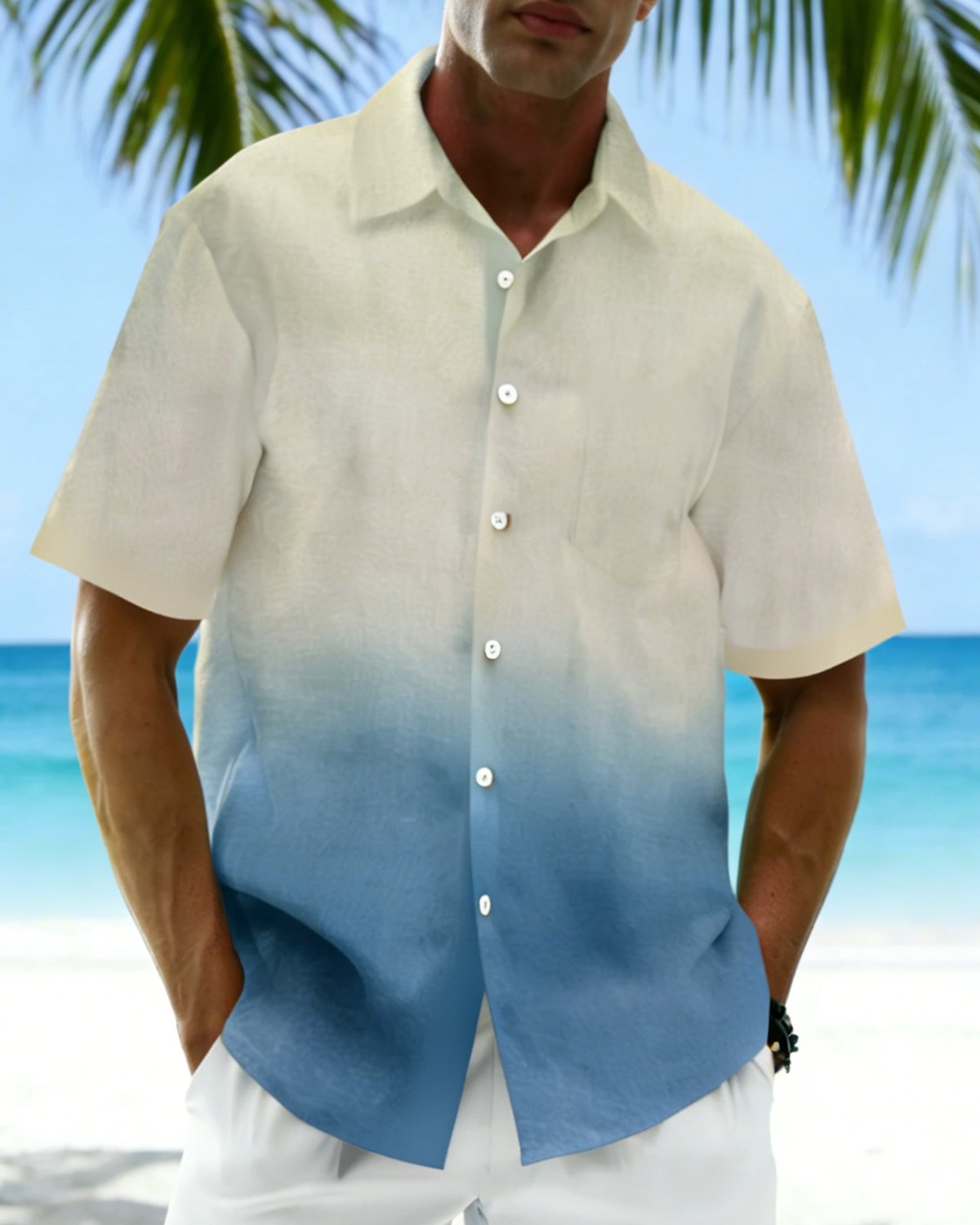 Alohadaddy® Basic Hawaiian Gradient Men's Pocket Shirt Big & Tall