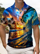 Alohadaddy® Men's Hawaiian Waves & Coconut Trees Short-Sleeve Polo Shirt