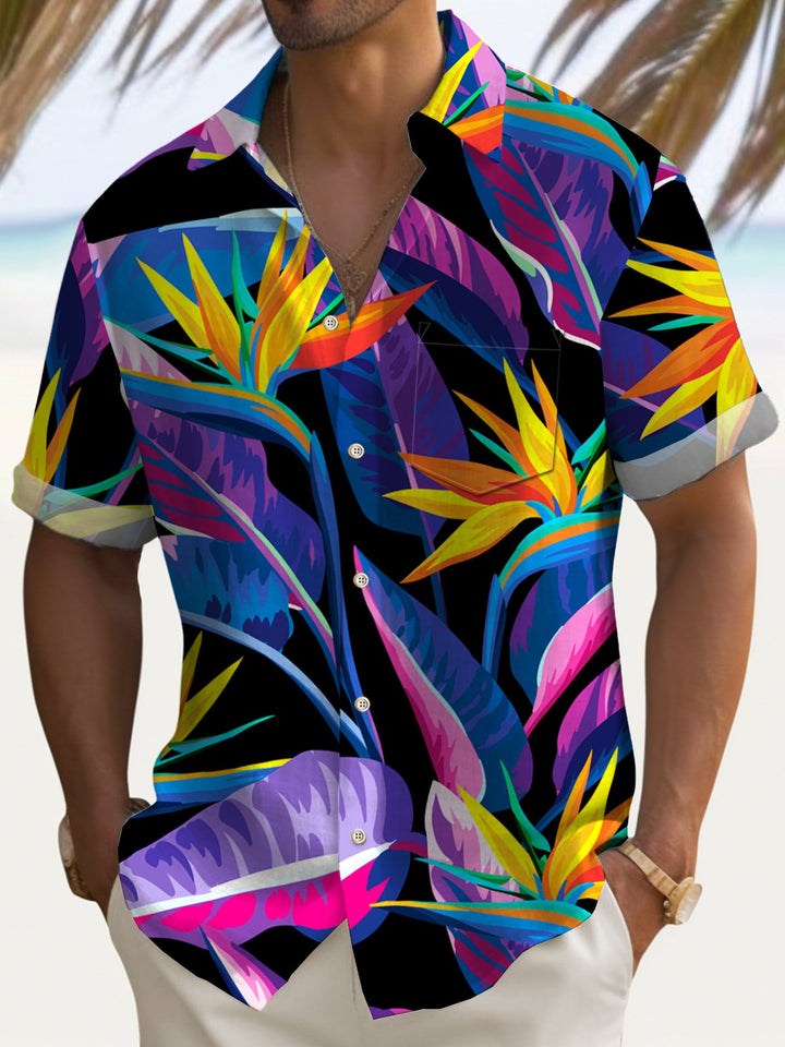 Chemise à manches courtes et poches boutonnées pour homme à imprimé floral botanique hawaïen Alohadaddy