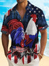 Alohadaddy Independence Day Men's Hawaiian Shirt American Flag Rooster Art Stretch Camp Pocket Shirt Big Tall