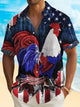 Alohadaddy Independence Day Men's Hawaiian Shirt American Flag Rooster Art Stretch Camp Pocket Shirt Big Tall