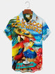Holiday Beach Men's Hawaiian Shirts Parrot Cocktail Cartoon Stretch Oversized Aloha Shirts