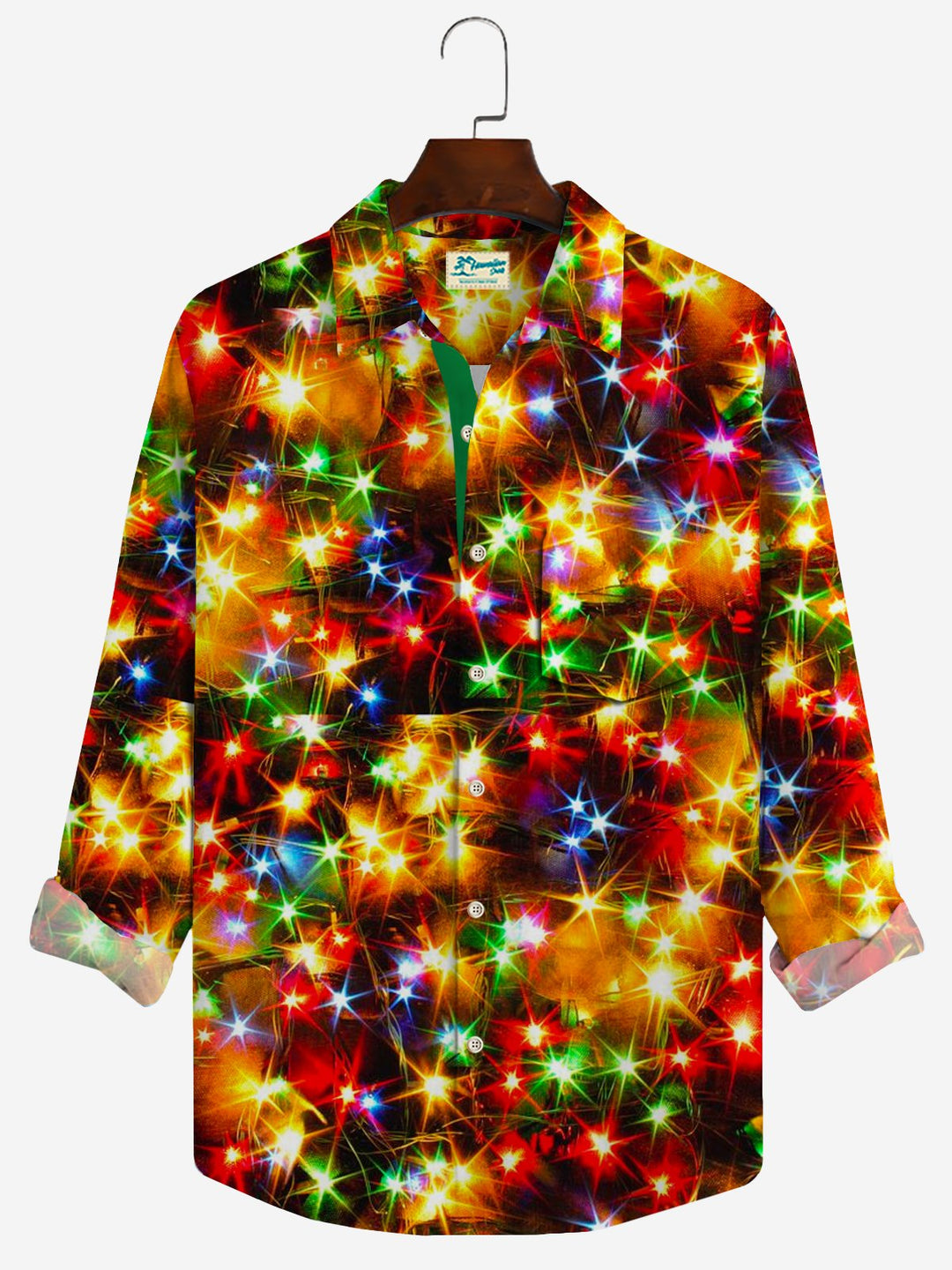 Camisas de manga larga para hombre de neón dorado y navideño de Alohadaddy, camisas elásticas de talla grande con botones para disfraces de teatro