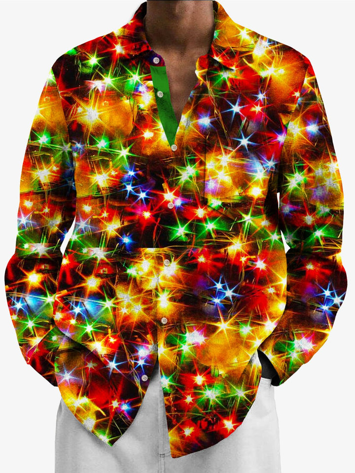 Camisas de manga larga para hombre de neón dorado y navideño de Alohadaddy, camisas elásticas de talla grande con botones para disfraces de teatro