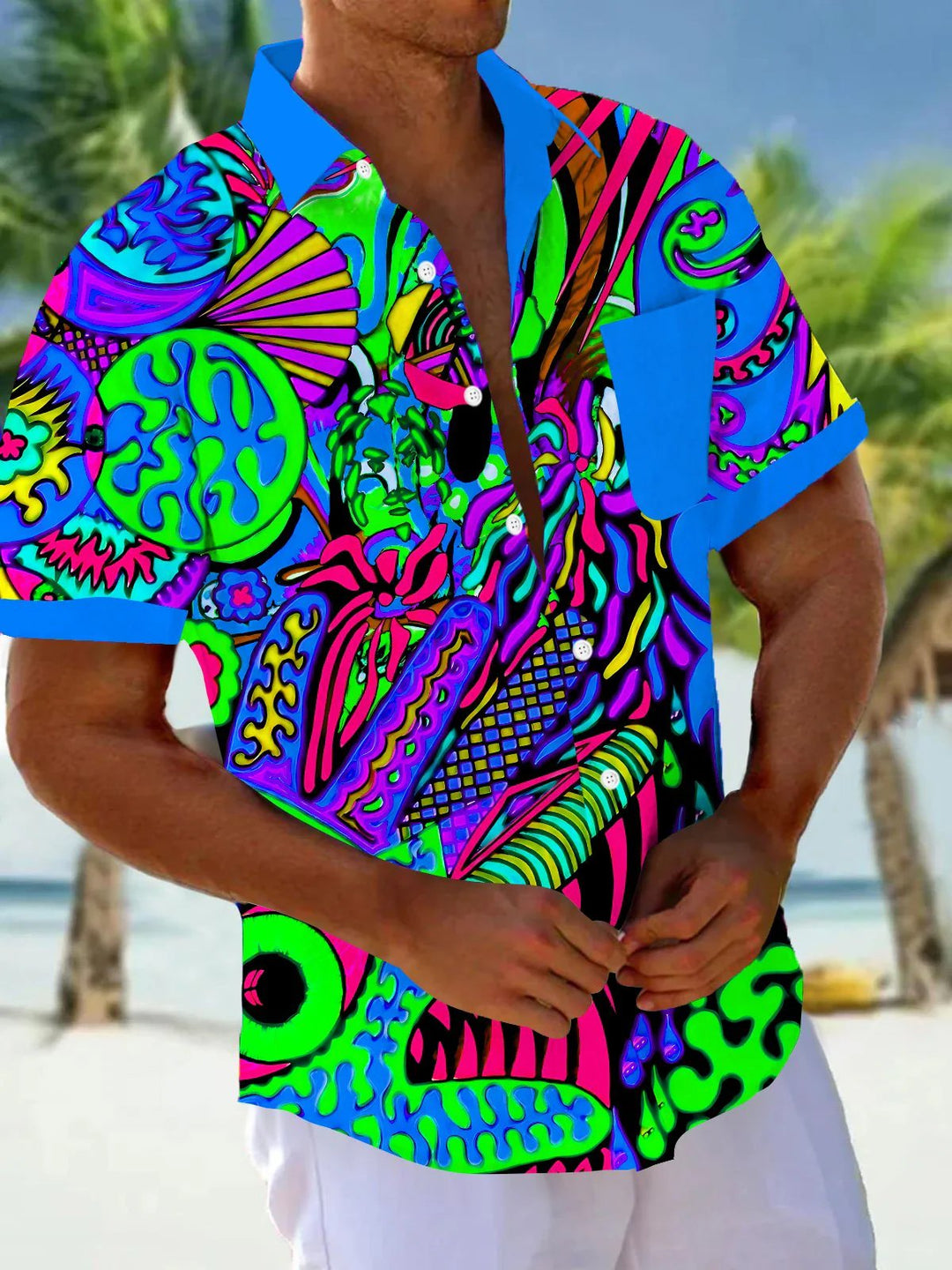Big&amp;Tall Size Alohadaddy® Vintage Abstract Art Texture Print Chest Pocket Shirt