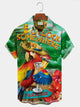 Holiday Beach Men's Hawaiian Shirts Parrot Cocktail Cartoon Stretch Oversized Aloha Shirts