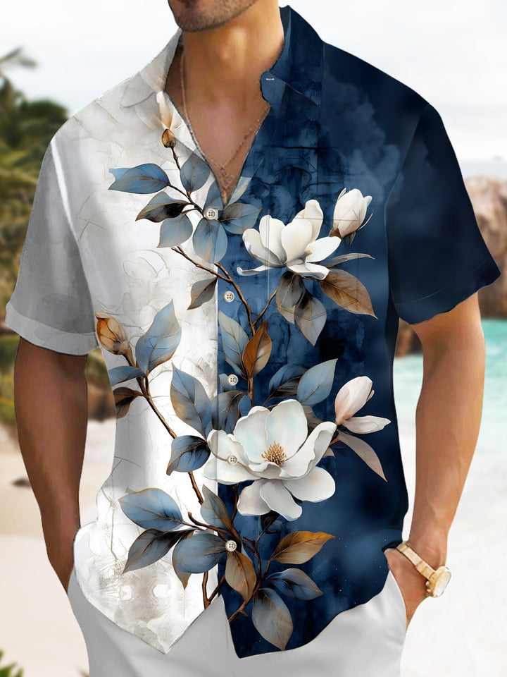 Alohadaddy Hawaii Casual Flowers Asymmetric Design Art Print Button Cardigan Pockets Polyester Stretch Long Oversized Shirt