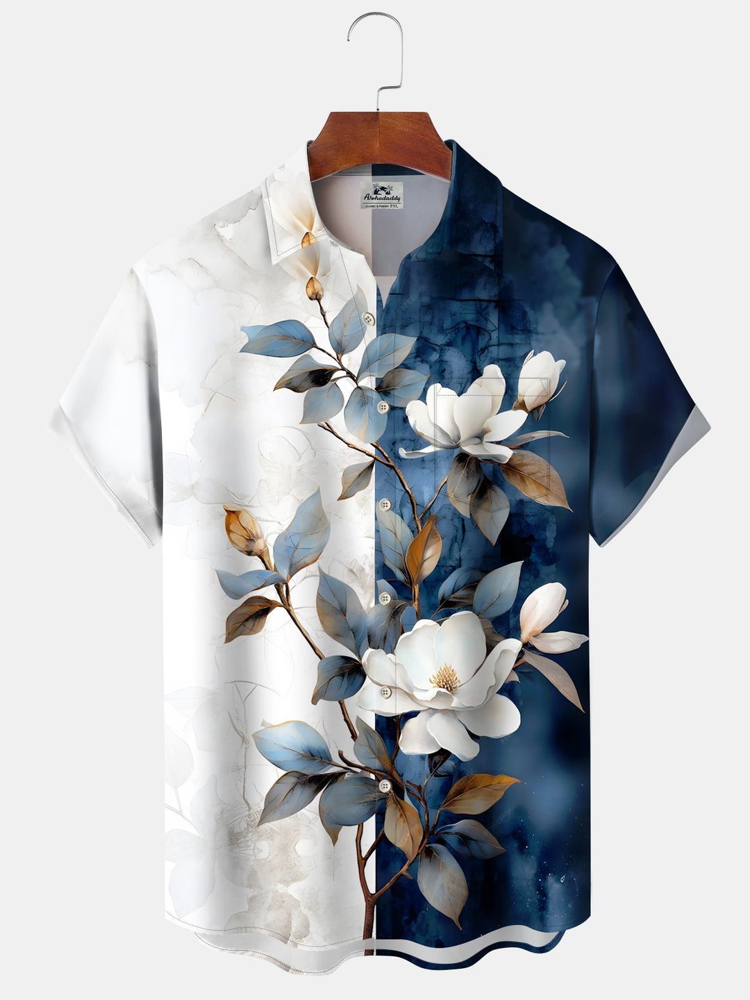 Alohadaddy Hawaii Casual Flowers Asymmetric Design Art Print Button Cardigan Pockets Polyester Stretch Long Oversized Shirt