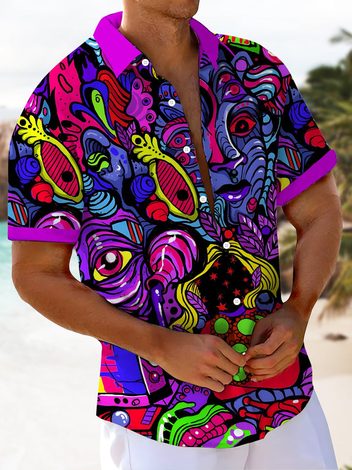 Alohadaddy Retro 70s Psychedelic Abstract Music Pocket Shirt