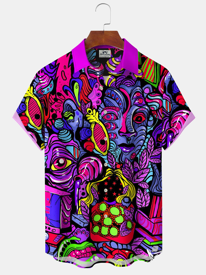 Alohadaddy Retro 70s Psychedelic Abstract Music Pocket Shirt