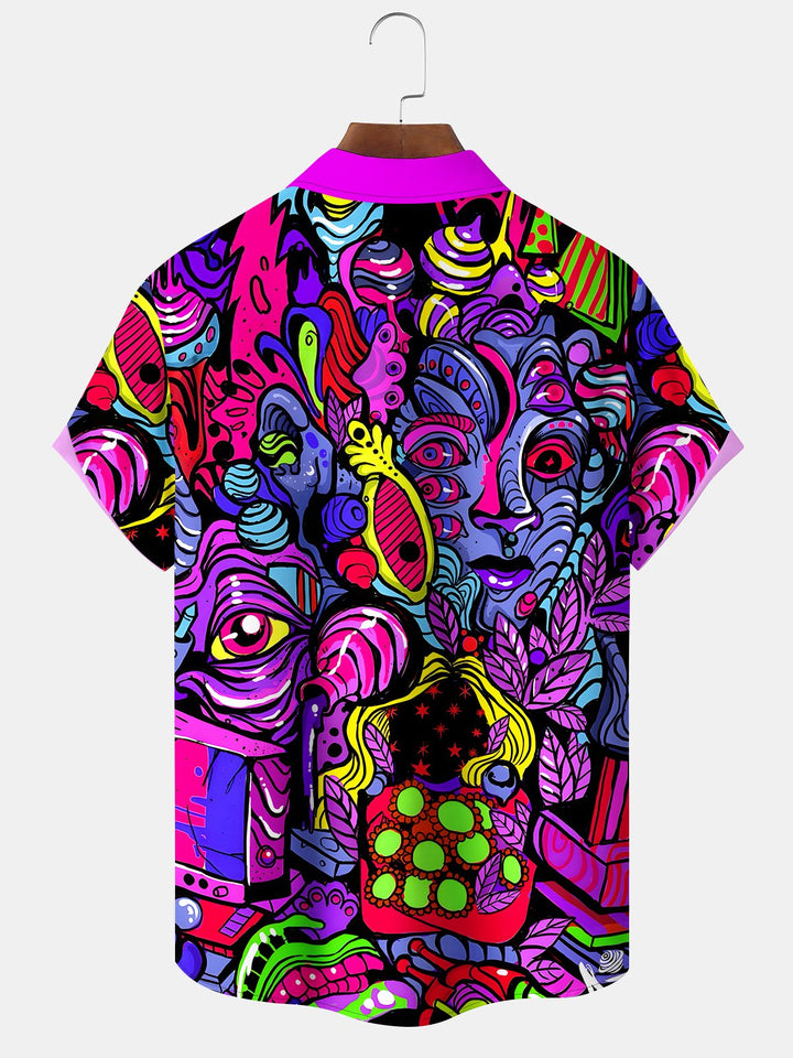 Alohadaddy Retro 70s Psychedelic Abstract Music Pocket Shirt