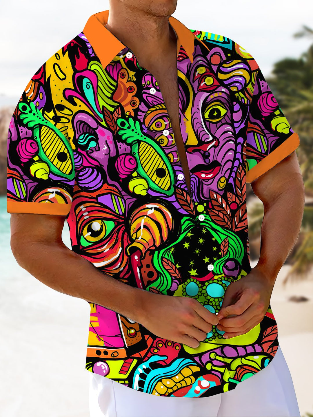 Alohadaddy Retro 70s Psychedelic Abstract Music Pocket Shirt