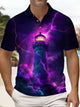 Alohadaddy® Retro Hawaiian Beach Lighthouse Gradient Abstract Short-Sleeve Polo Shirt