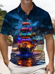 Alohadaddy® Vintage Hawaiian Nautical Sailboat Gradient Abstract Short-Sleeve Polo Shirt