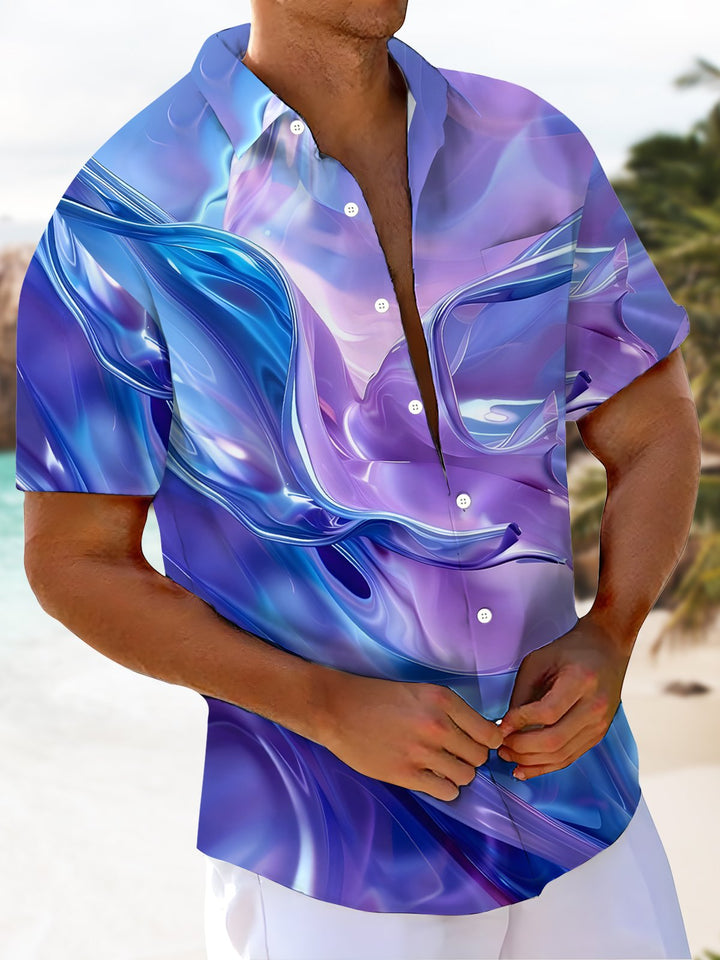 Alohadaddy 3D Abstract Art Retro Print Gradient Pocket Shirt