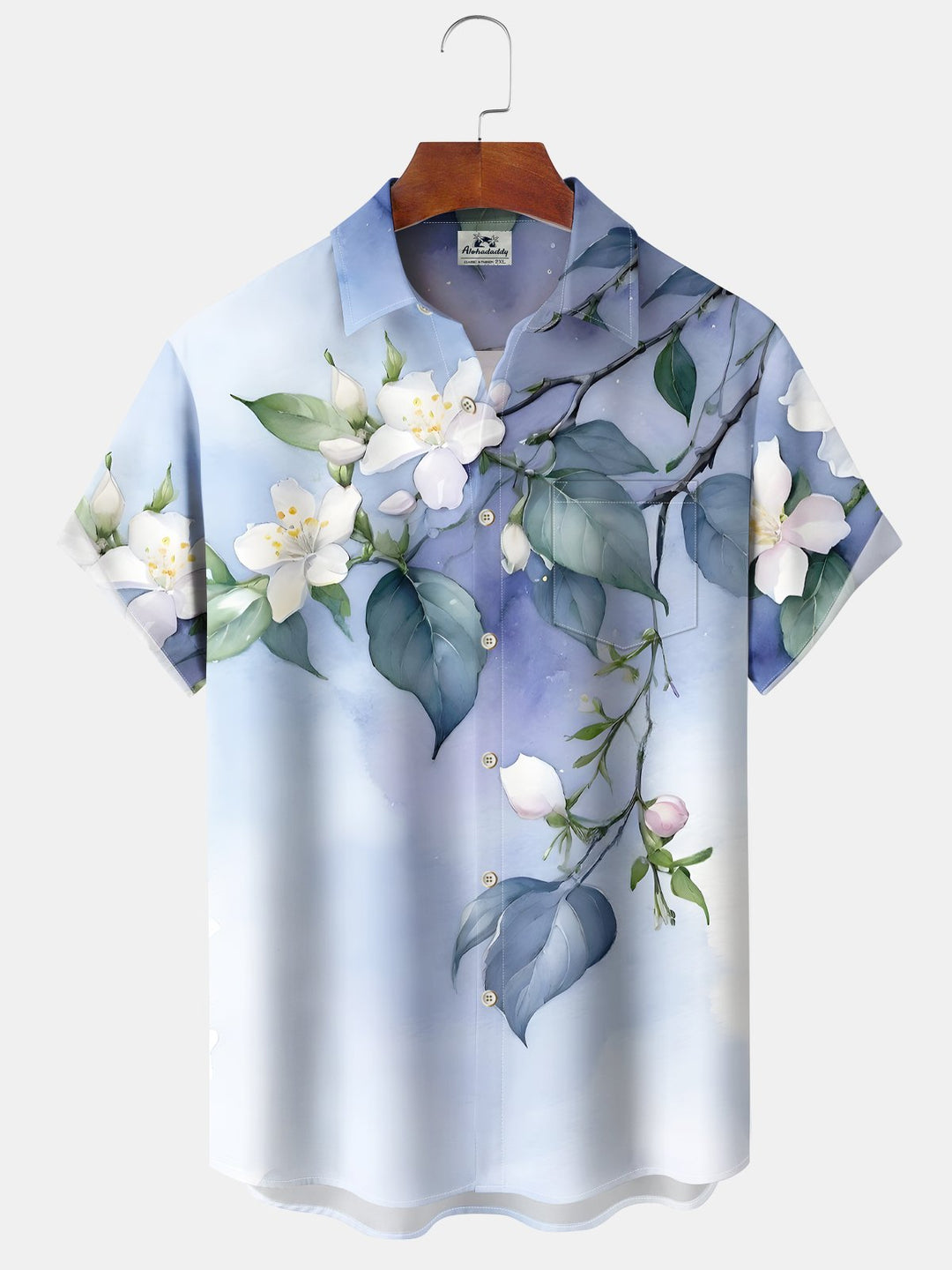 Alohadaddy Hawaiian Floral Art Smudge Pocket Button-Down Shirt