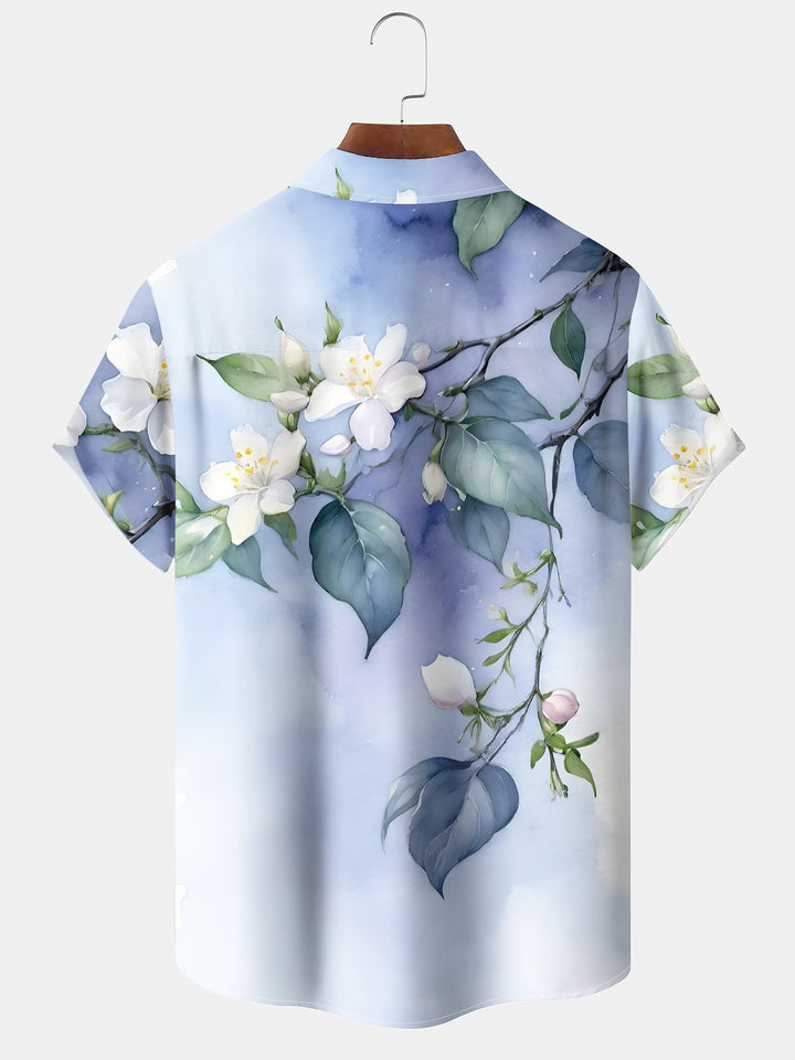 Alohadaddy Hawaiian Floral Art Smudge Pocket Button-Down Shirt
