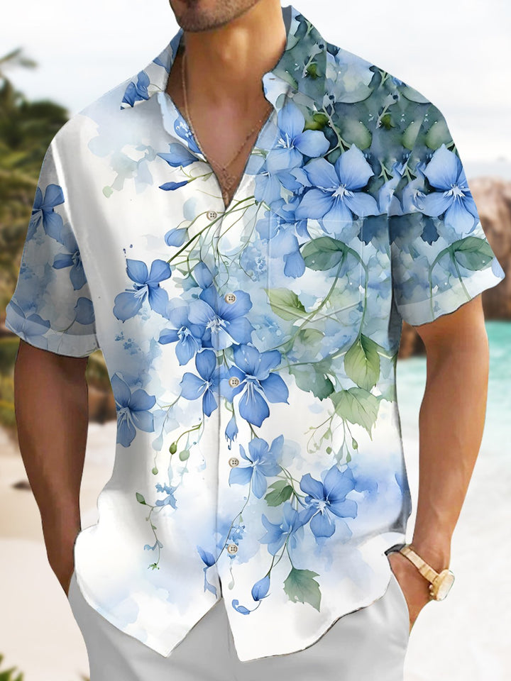 Alohadaddy Hawaiian Floral Smudge Art Pocket Button-Down Shirt