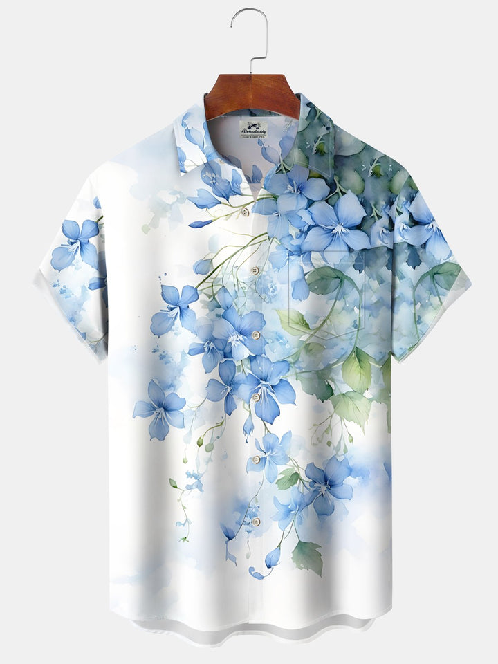 Alohadaddy Hawaiian Floral Smudge Art Pocket Button-Down Shirt