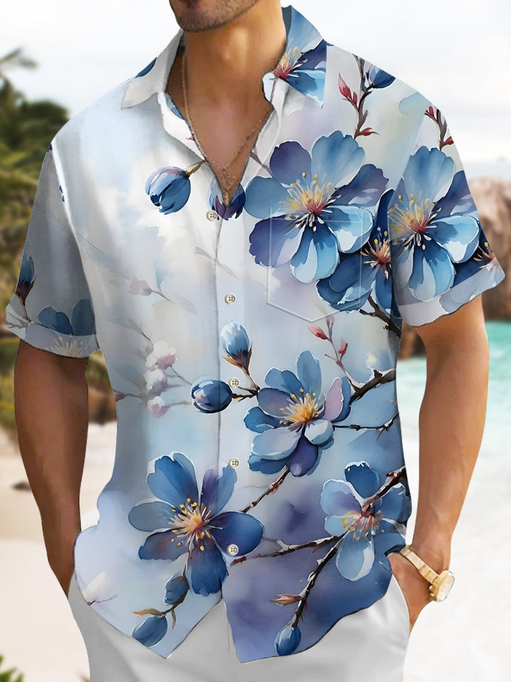 Alohadaddy Hawaiian Floral Aloha Art Large Size Pocket Buttoned Shirt