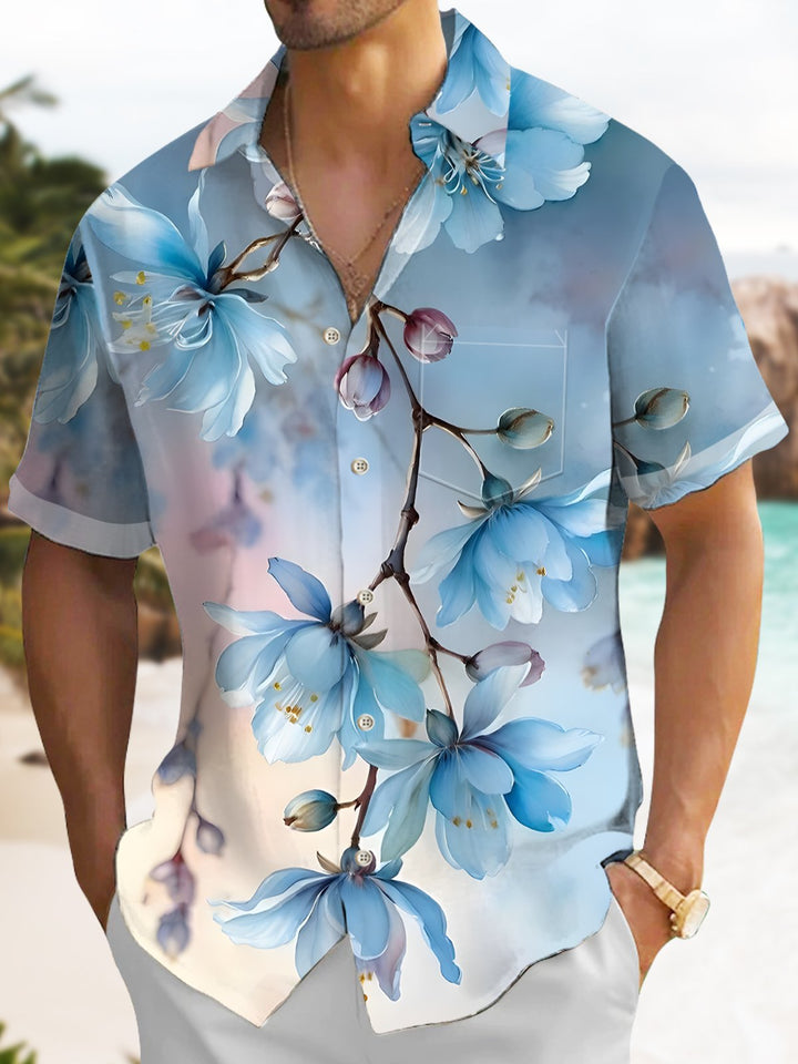 Alohadaddy Hawaiian Floral Art Oversized Pocket Button-Down Shirt