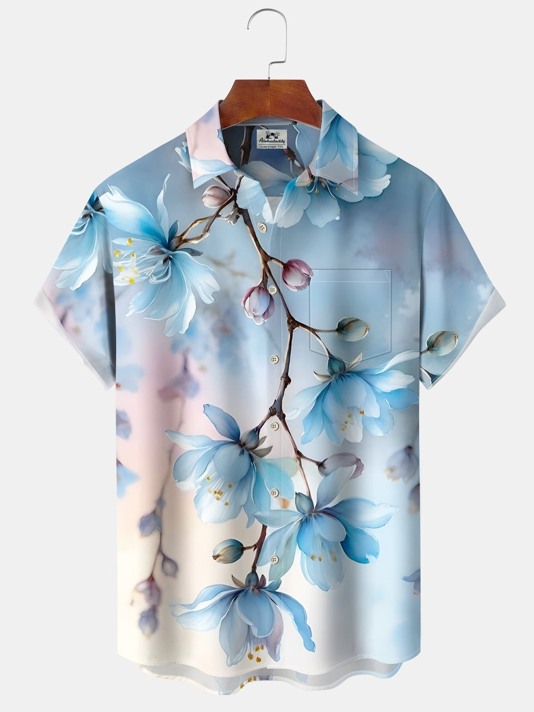 Alohadaddy Hawaiian Floral Art Oversized Pocket Button-Down Shirt