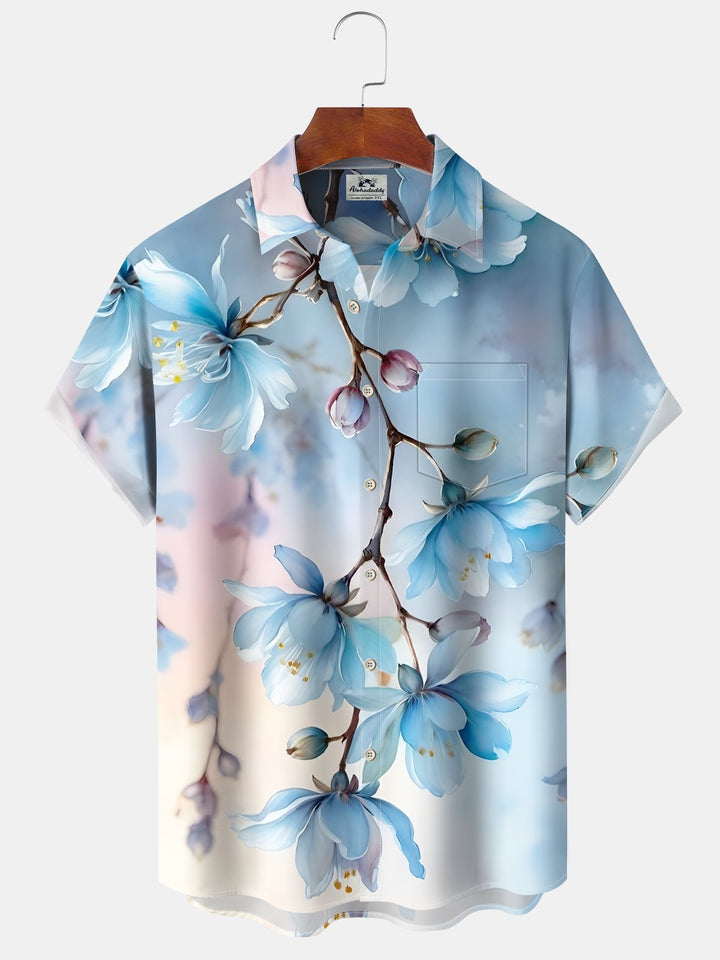 Alohadaddy Hawaiian Floral Art Oversized Pocket Button-Down Shirt