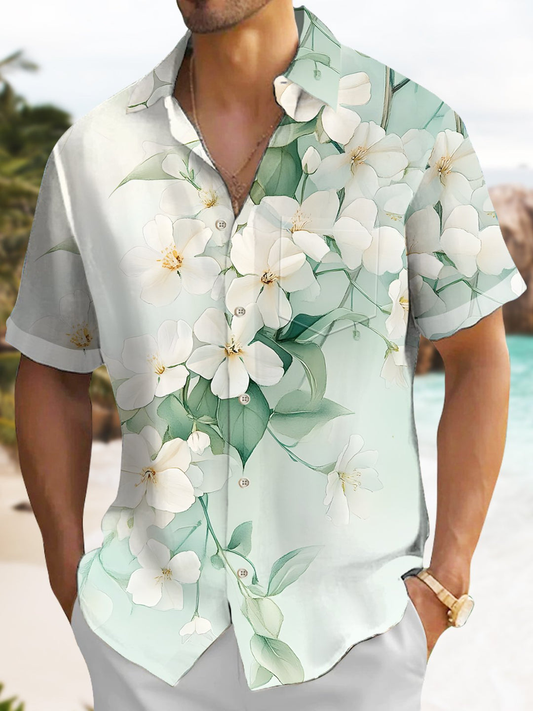 Alohadaddy Hawaiian Floral Oversized Pocket Button-Down Shirt