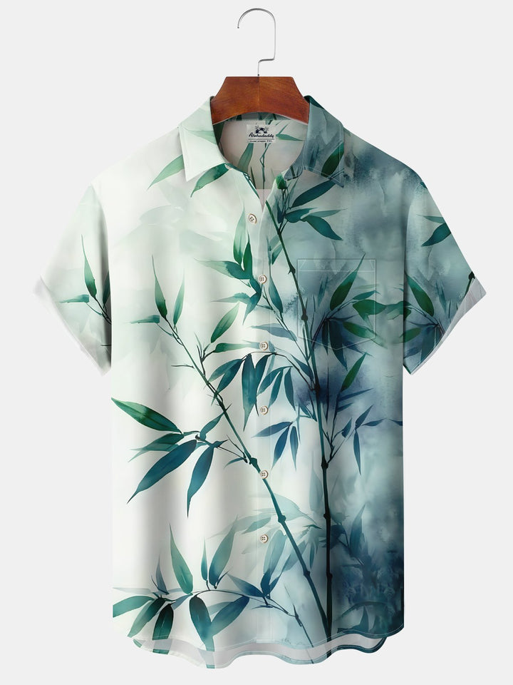 Alohadaddy Hawaiian Floral Gradient Bamboo Pocket Button-Down Shirt