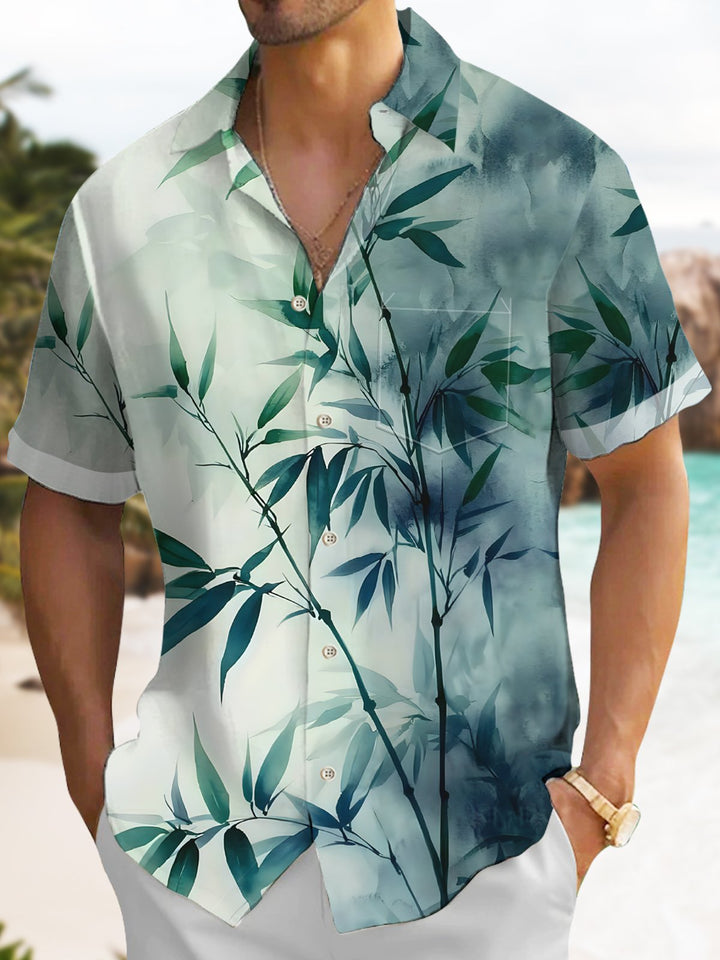 Alohadaddy Hawaiian Floral Gradient Bamboo Pocket Button-Down Shirt
