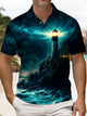 Alohadaddy® Men's Hawaiian Beach Lighthouse Gradient Abstract Polo Shirt