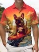 Alohadaddy® Men's Retro Hawaiian Ukiyo-e Cartoon Cat Surfing Polo Shirt