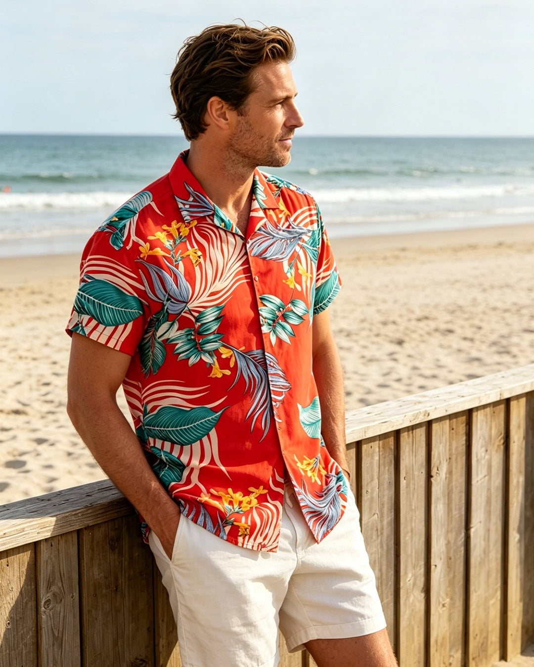 Alohadaddy® Cotton-Blend Classic Hawaiian Floral Beach Camp Shirt