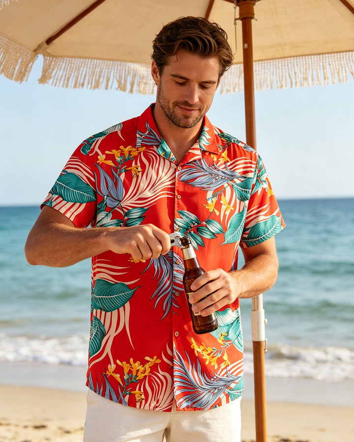 Alohadaddy® Cotton-Blend Classic Hawaiian Floral Beach Camp Shirt