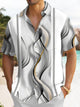 Alohadaddy Retro Gradient Geometric Art Print Men's Button Pocket Bowling Short Sleeve Shirt Big & Tall