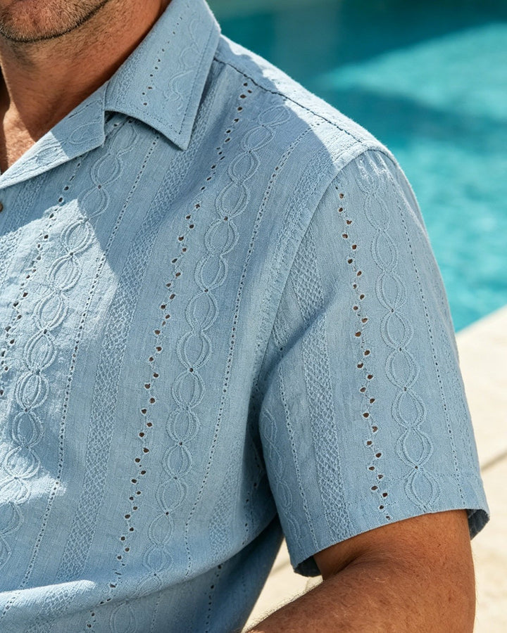 Alohadaddy® Blended Moisture-Wicking Open-Knit Pleated Breathable Camp Shirt