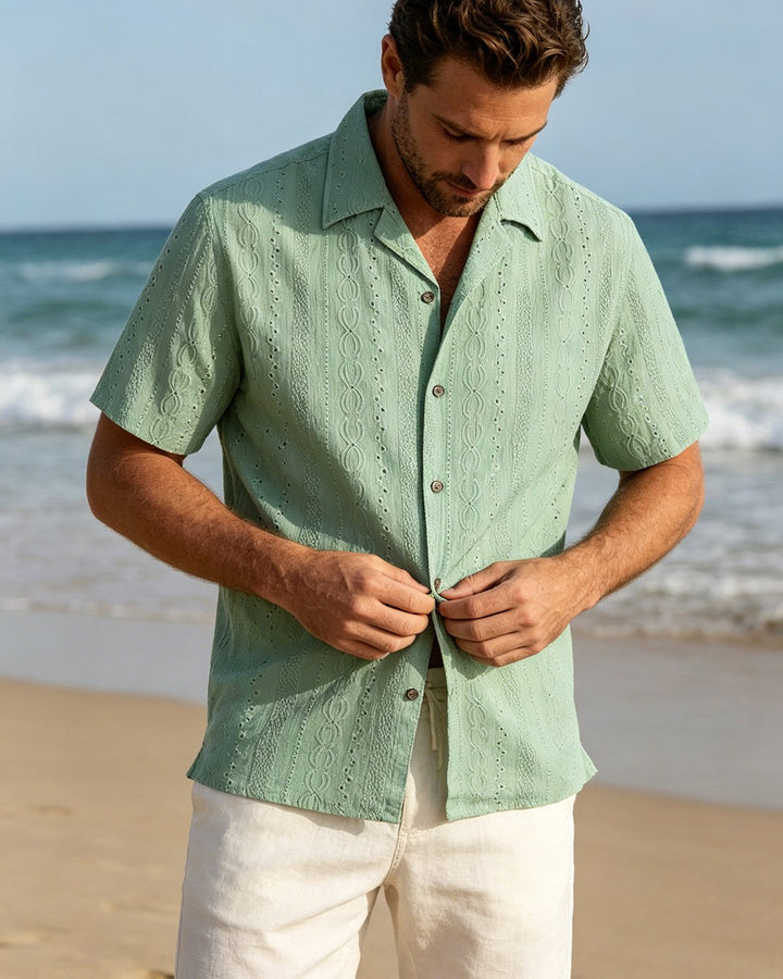 Alohadaddy® Blended Moisture-Wicking Open-Knit Pleated Breathable Camp Shirt